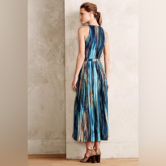 Anthropologie Paper Crown Women’s Blue and Brown Midi Dress Size 2 - Picture 2 of 16